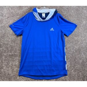 Adidas Basketball Dual Threat Short Sleeve Hoodie Blue Men's XL